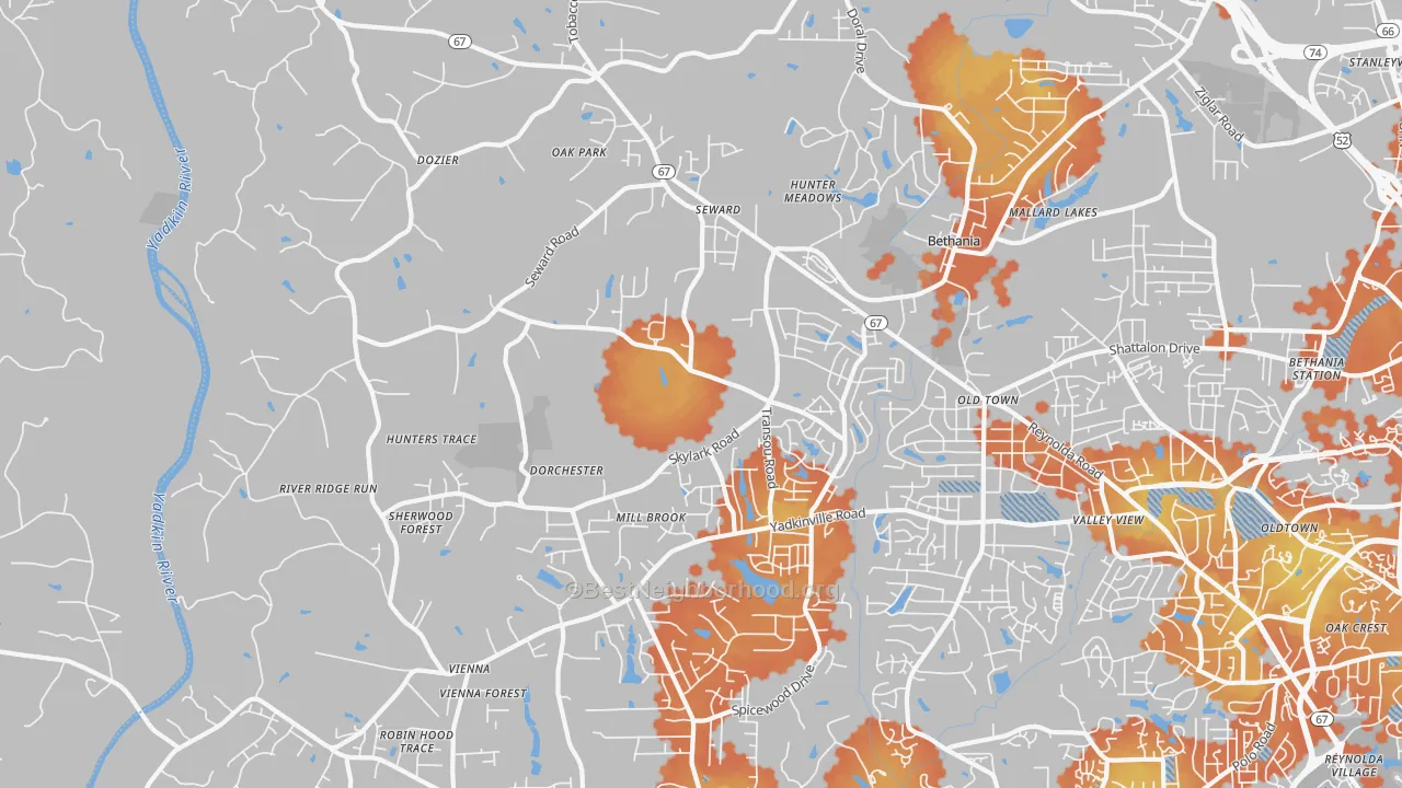 Bike Grade map of Pfafftown, NC
