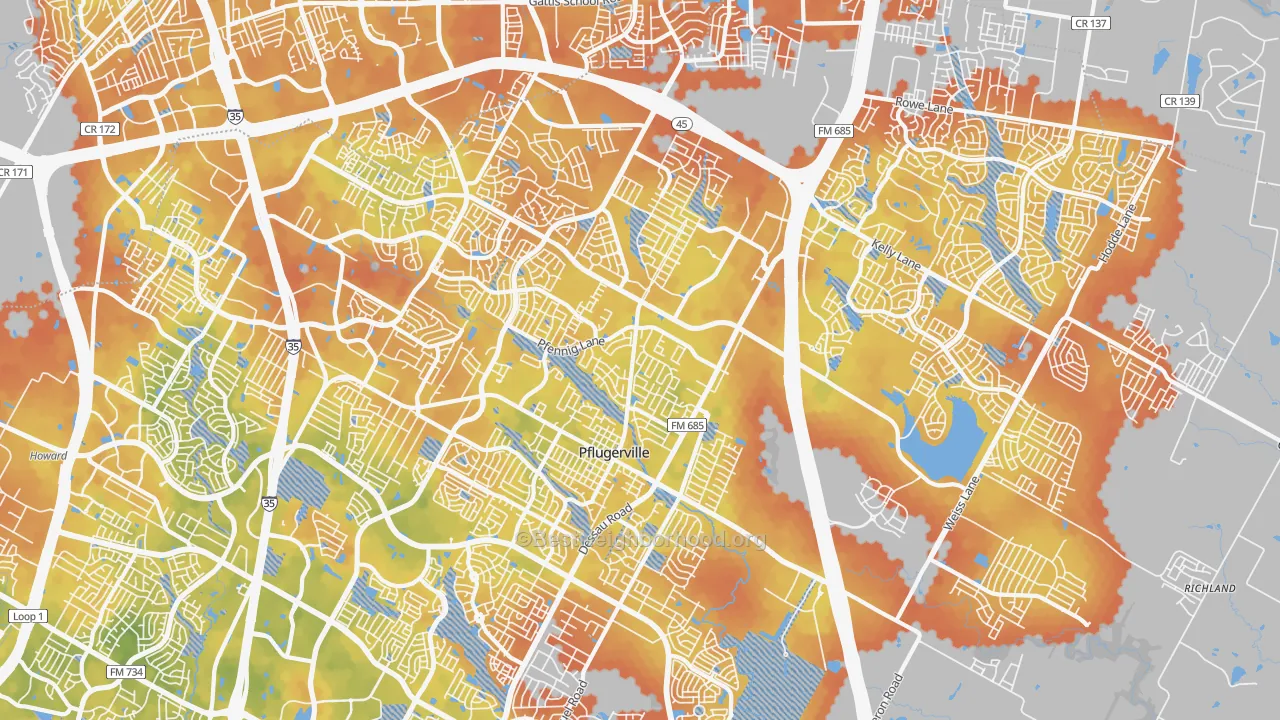 Bike Grade map of Pflugerville, TX