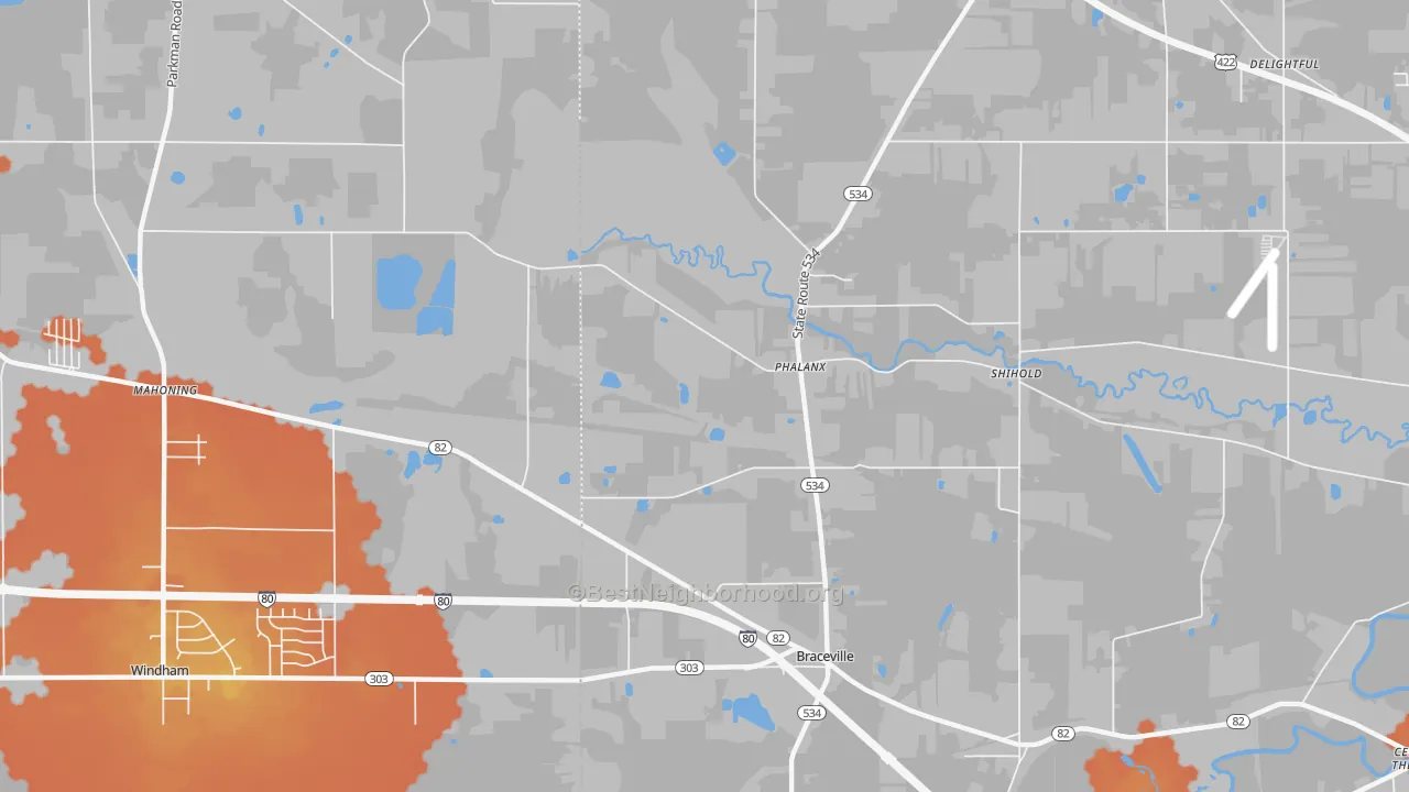 Bike Grade map of Phalanx, OH