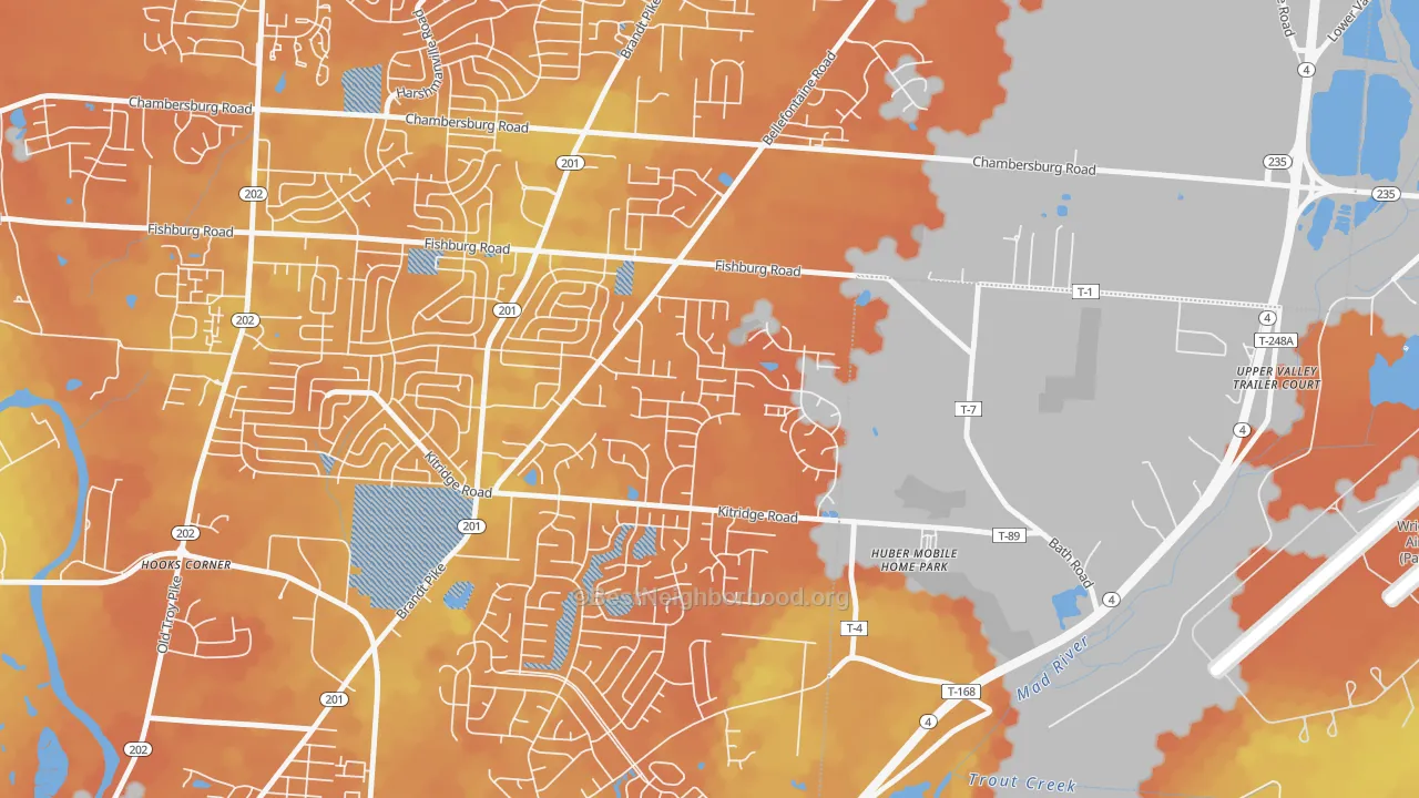 Bike Grade map of Pheasant Hill, Dayton, OH