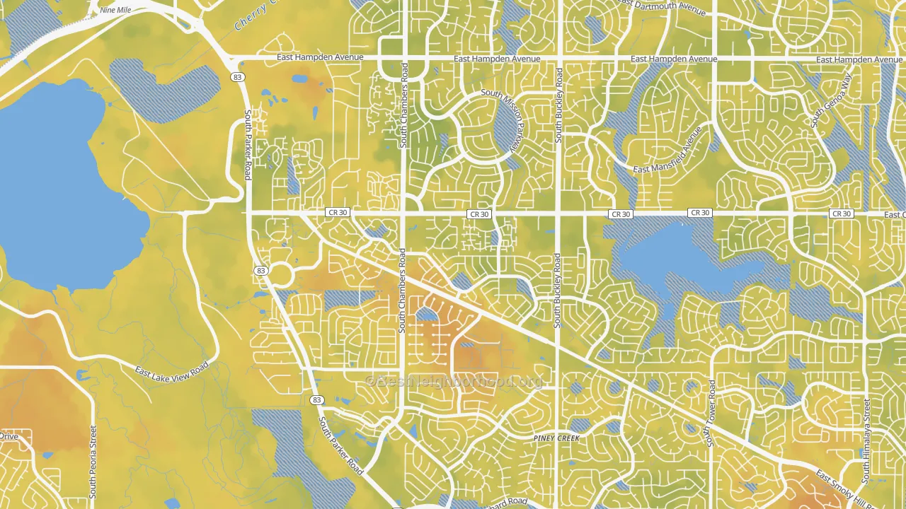 Bike Grade map of Pheasant Run, Aurora, CO