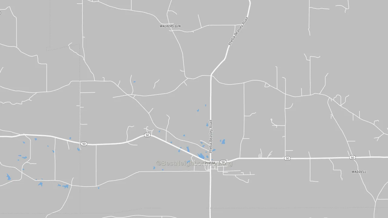 Bike Grade map of Pheba, MS