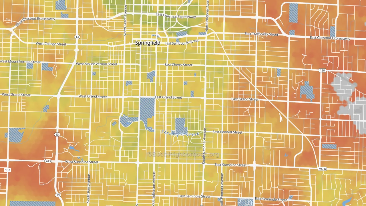 Bike Grade map of Phelps, Springfield, MO