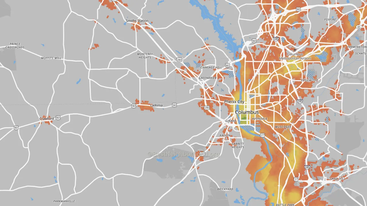 Bike Grade map of Phenix City, AL