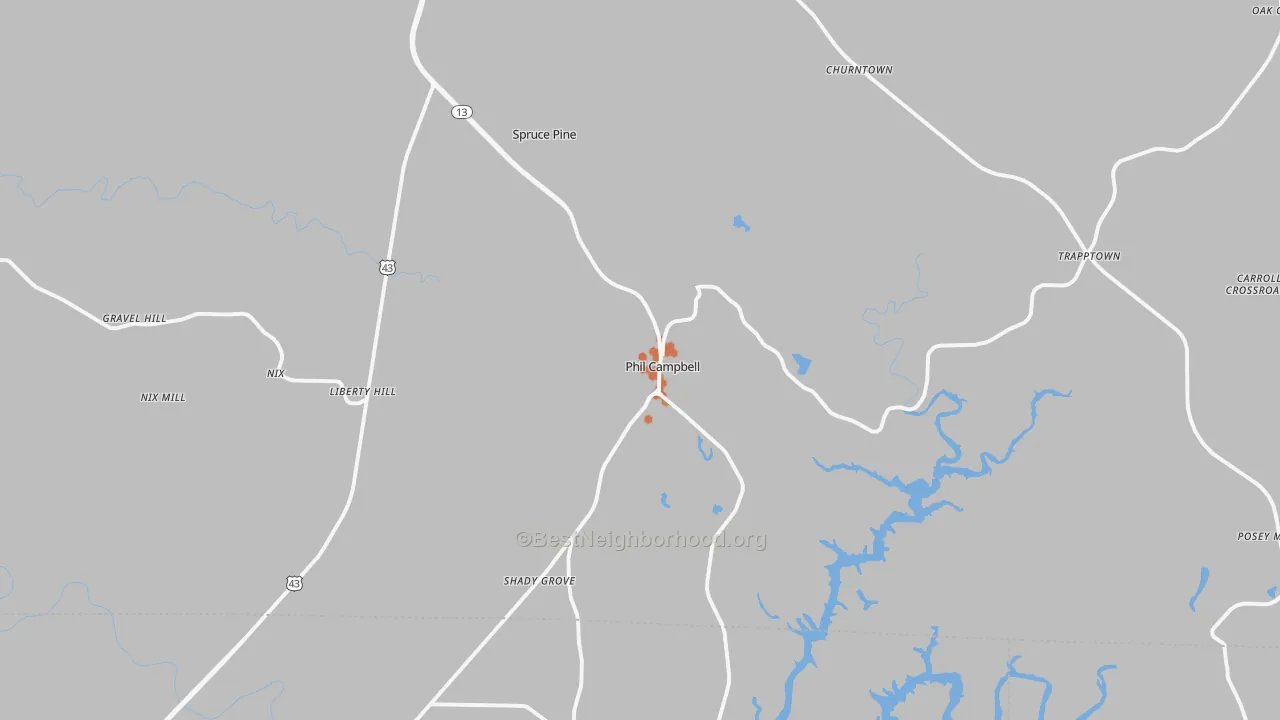 Bike Grade map of Phil Campbell, AL