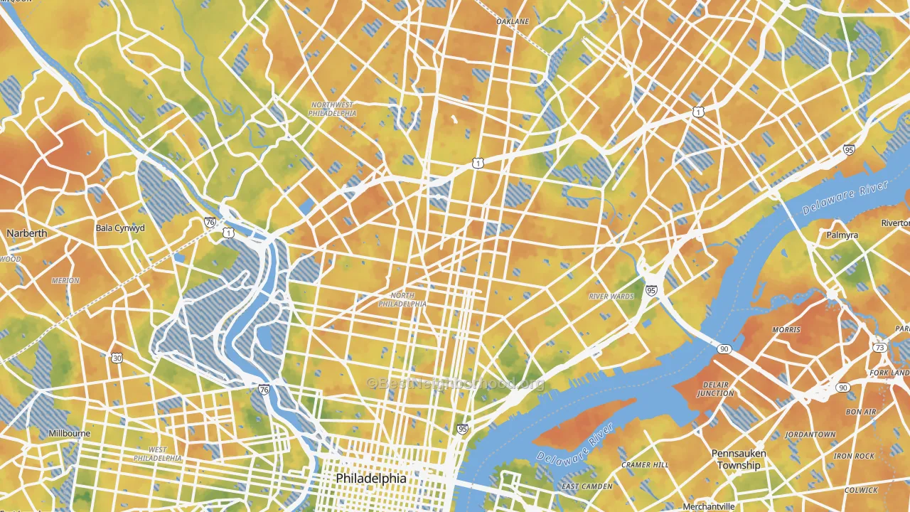 Bike Grade map of Philadelphia County, PA