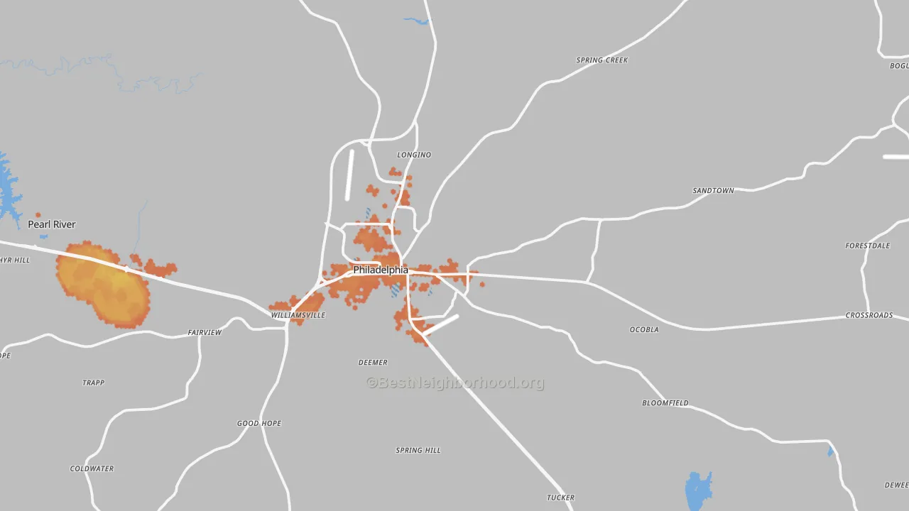 Bike Grade map of Philadelphia, MS