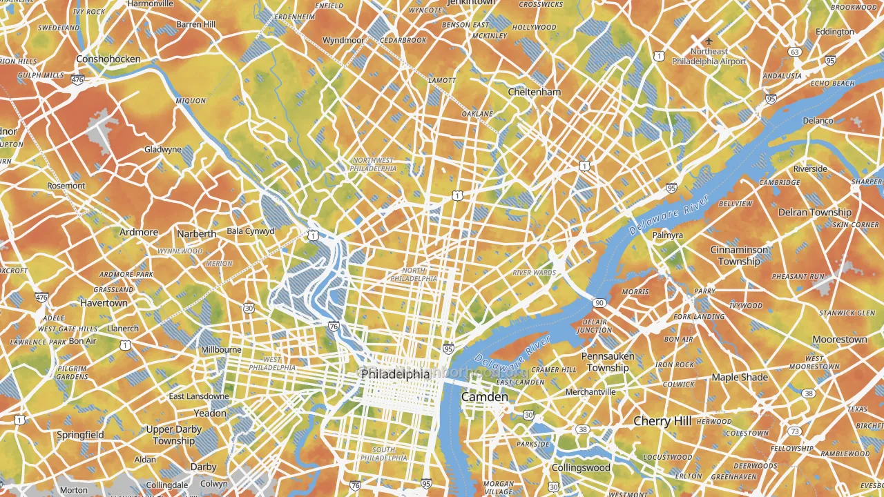 Bike Grade map of Philadelphia, PA