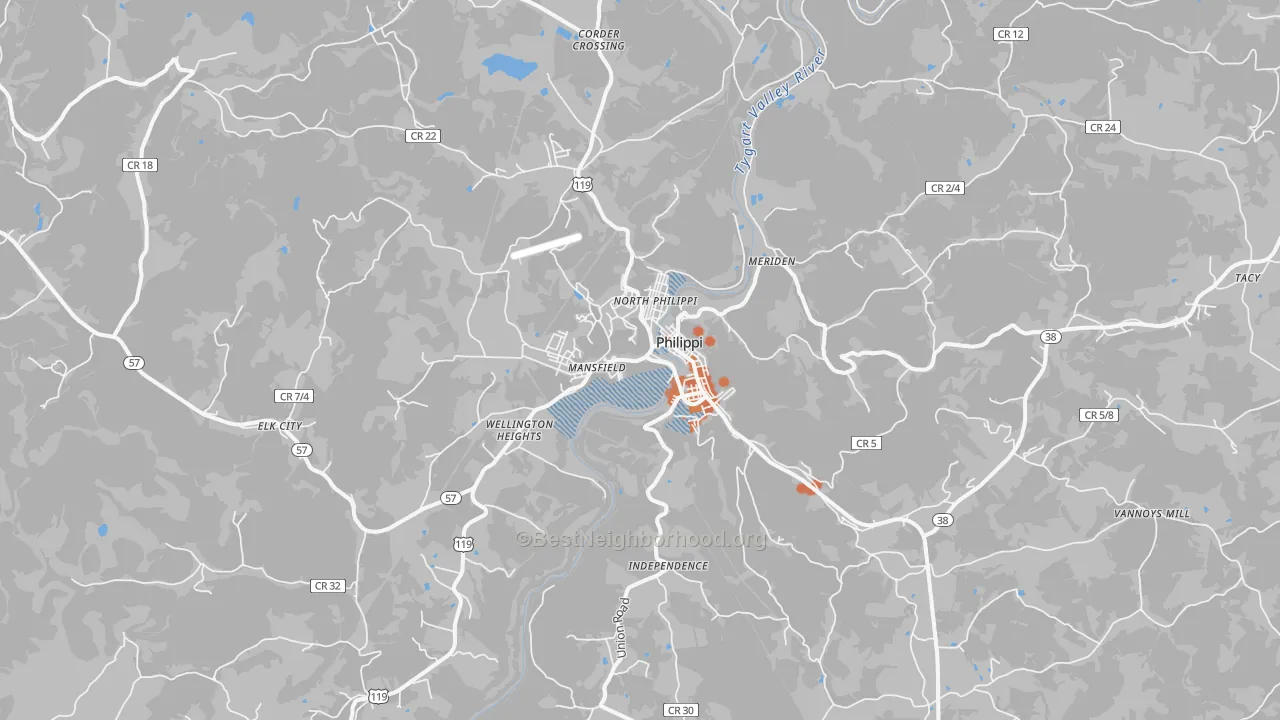 Bike Grade map of Philippi, WV