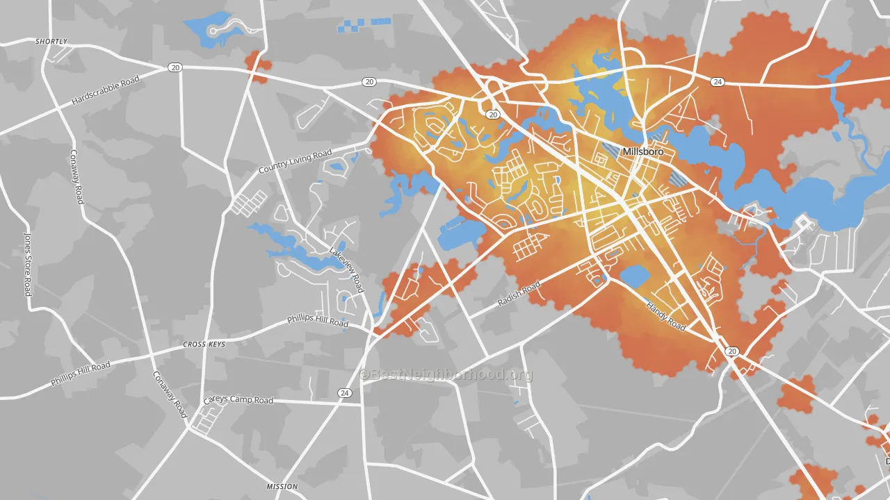 Bike Grade map of Phillips Hill, DE