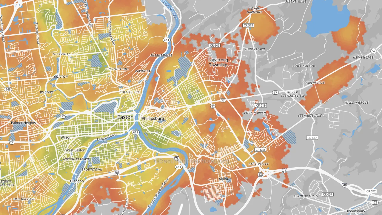Bike Grade map of Phillipsburg, NJ