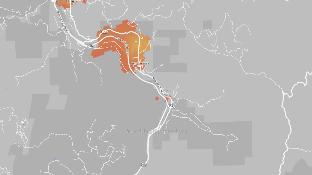 Bike Grade map of Phillipsville, CA