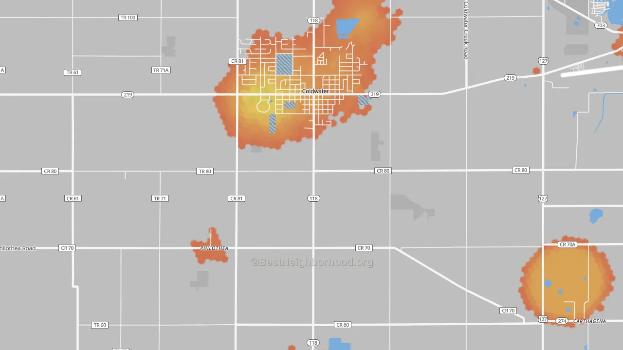 Bike Grade map of Philothea, OH