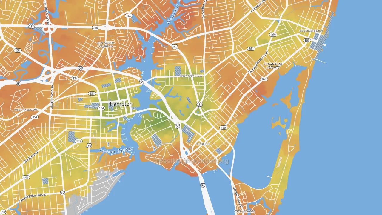 Bike Grade map of Phoebus, Hampton, VA