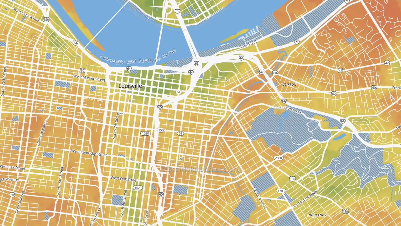 Bike Grade map of Phoenix Hill, Louisville, KY