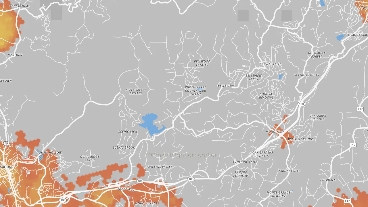 Bike Grade map of Phoenix Lake, CA