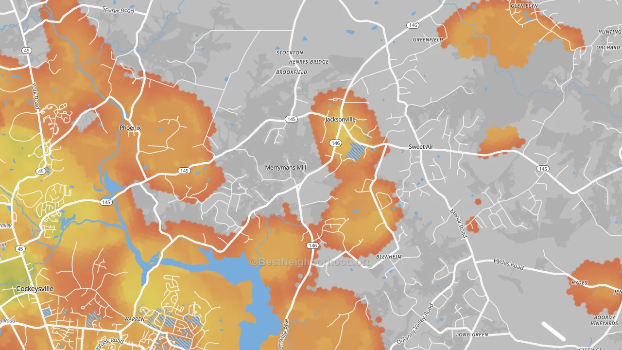 Bike Grade map of Phoenix, MD