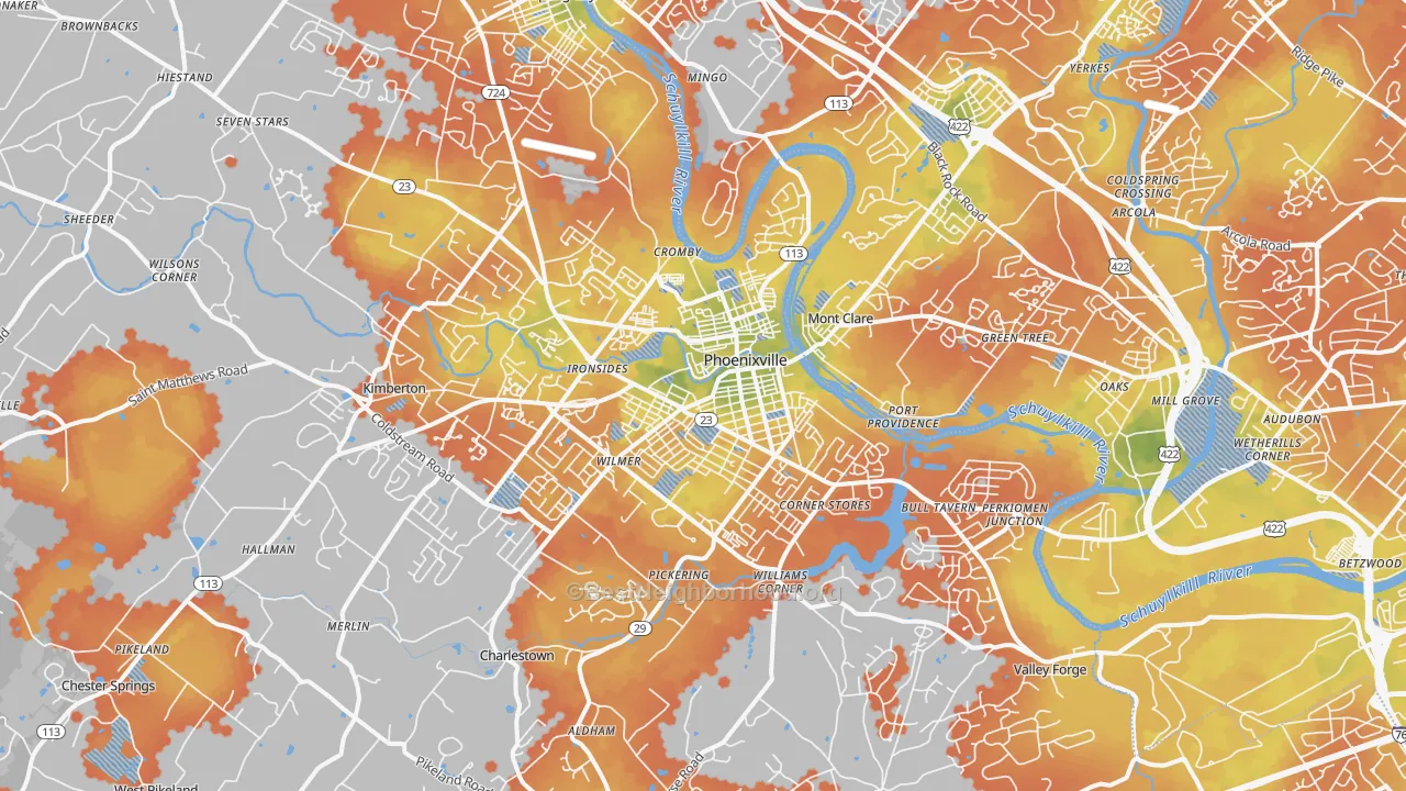 Bike Grade map of Phoenixville, PA