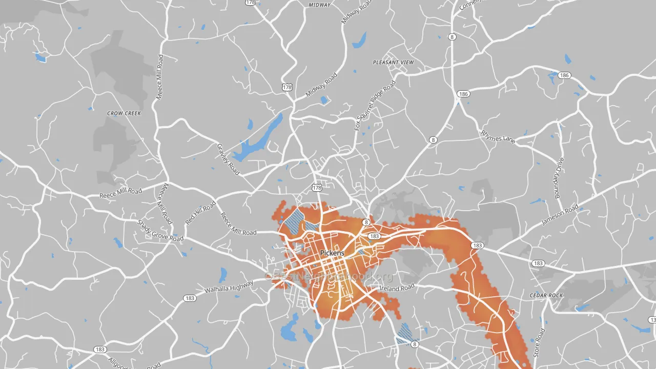 Bike Grade map of Pickens, SC