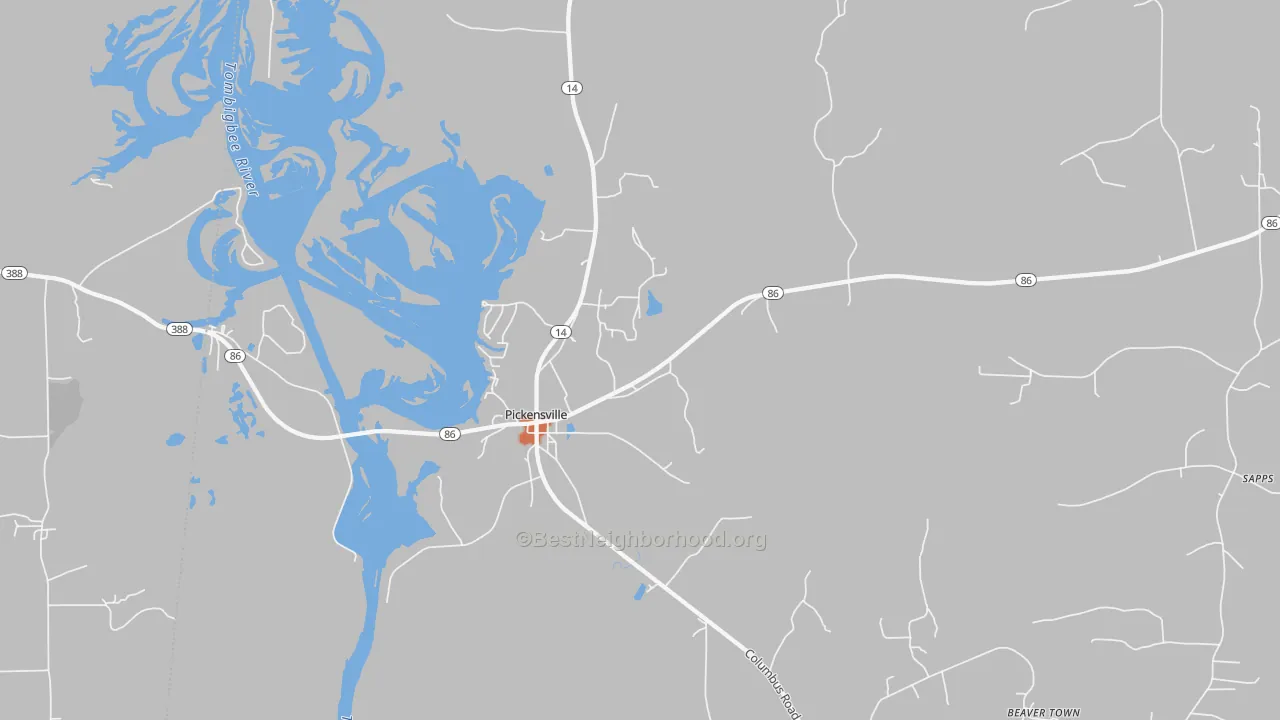 Bike Grade map of Pickensville, AL