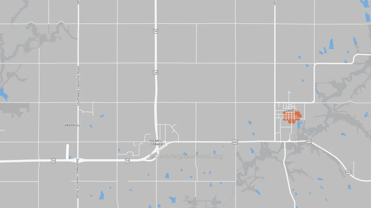 Bike Grade map of Pickrell Corner, KS