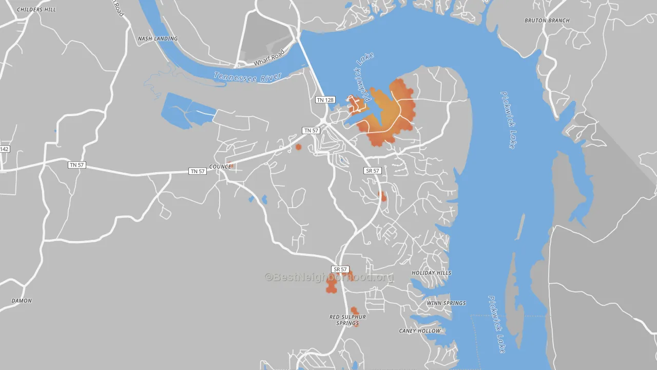 Bike Grade map of Pickwick Dam, TN