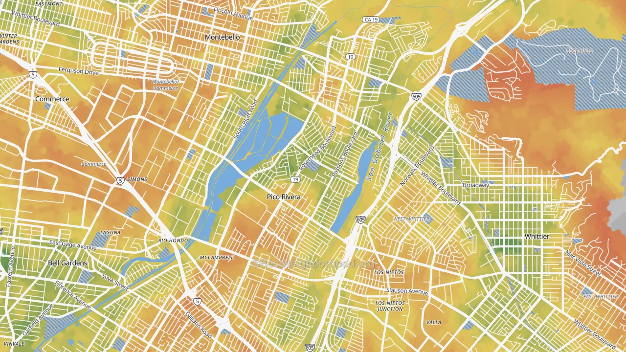 Bike Grade map of Pico Rivera, CA