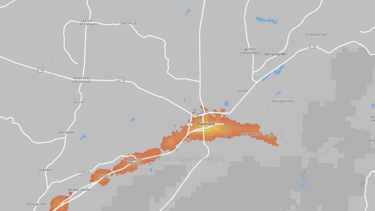 Bike Grade map of Piedmont, AL