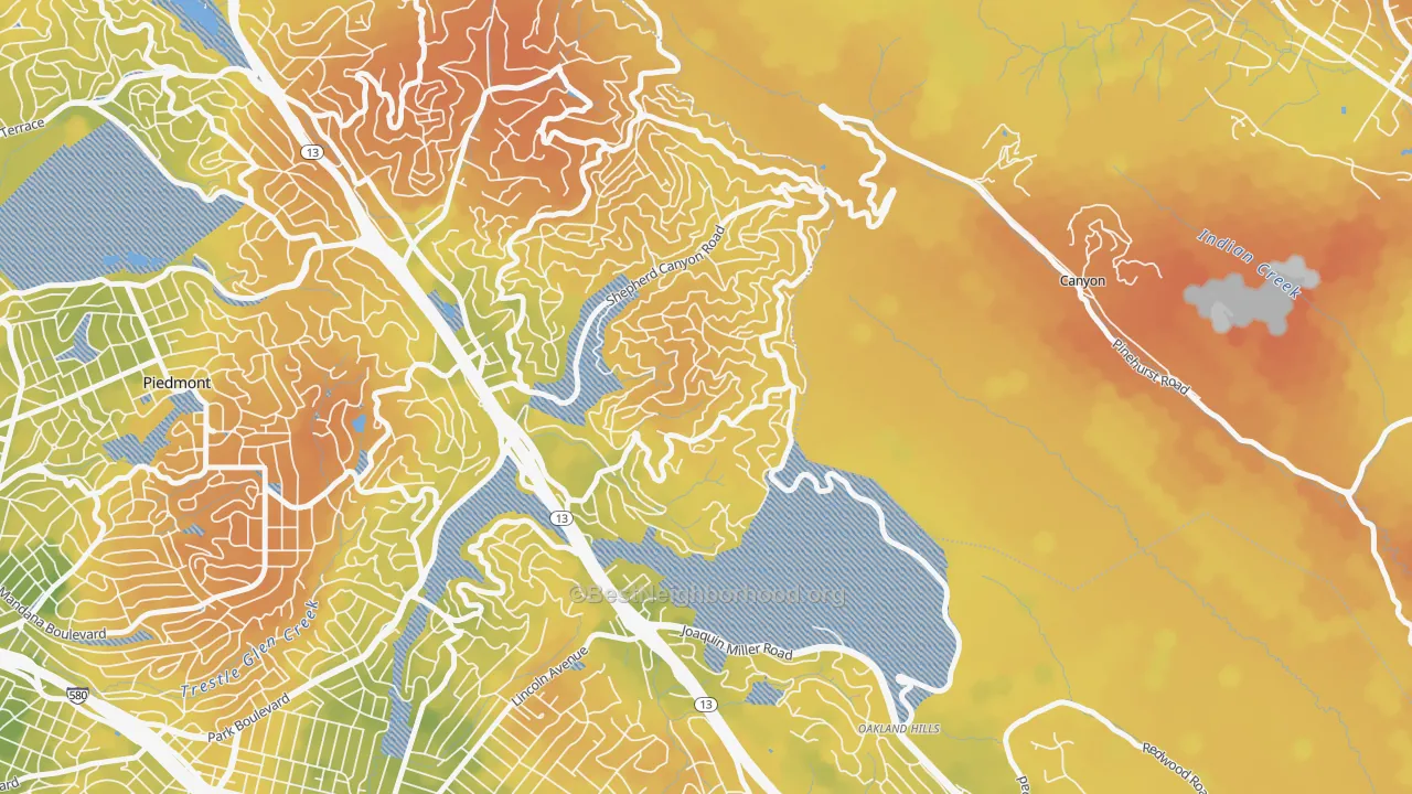 Bike Grade map of Piedmont Pines, Oakland, CA