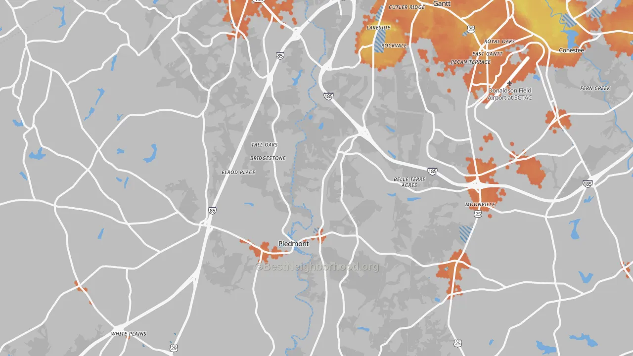 Bike Grade map of Piedmont, SC
