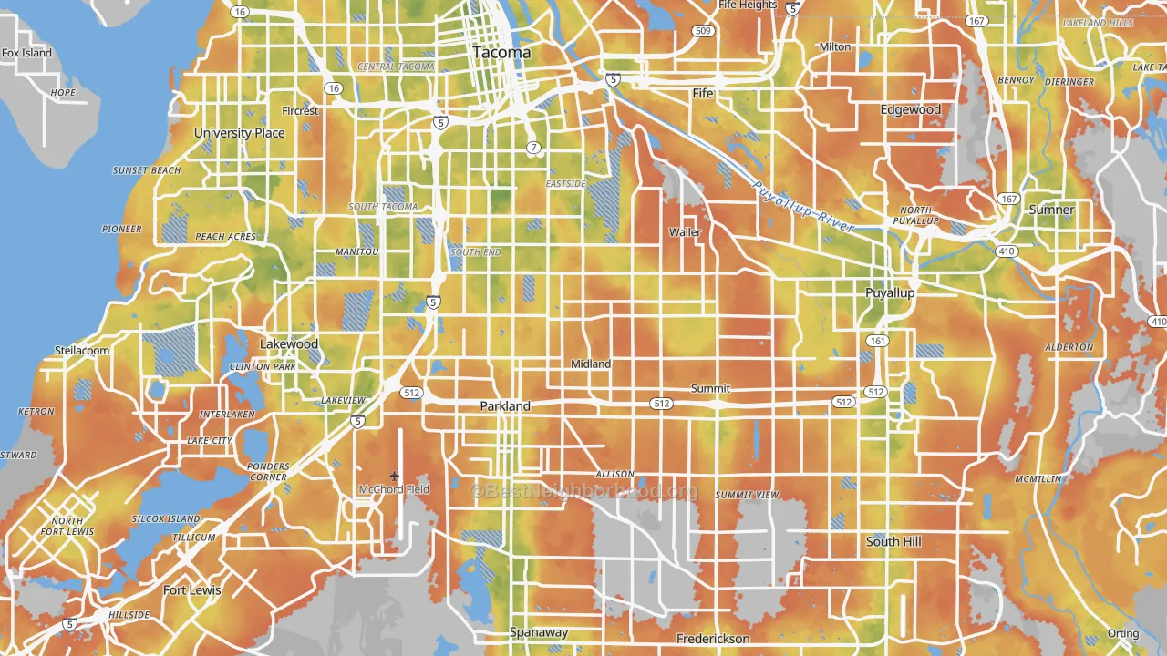 Bike Grade map of Pierce County, WA