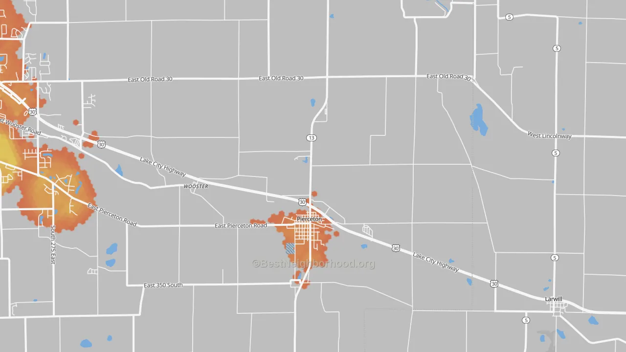 Bike Grade map of Pierceton, IN