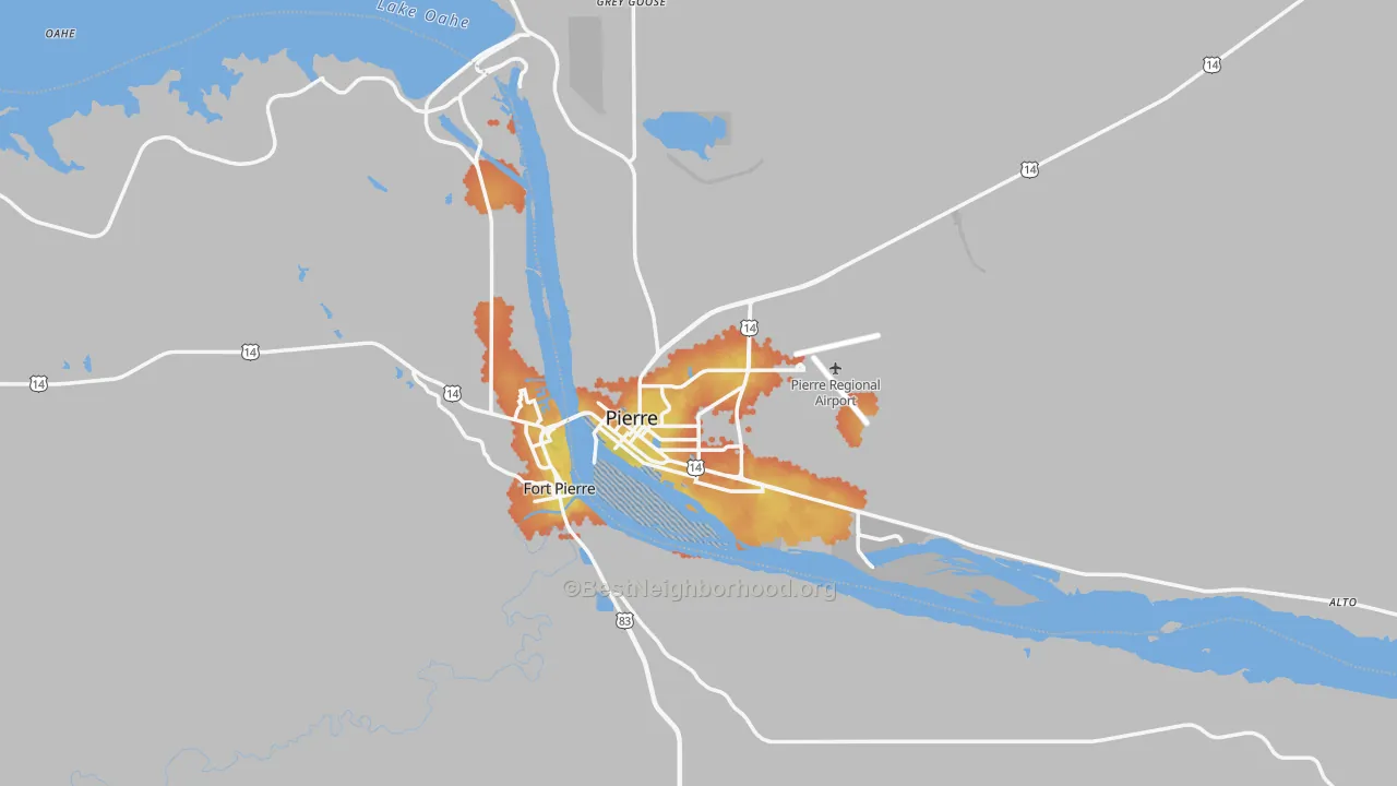 Bike Grade map of Pierre, SD