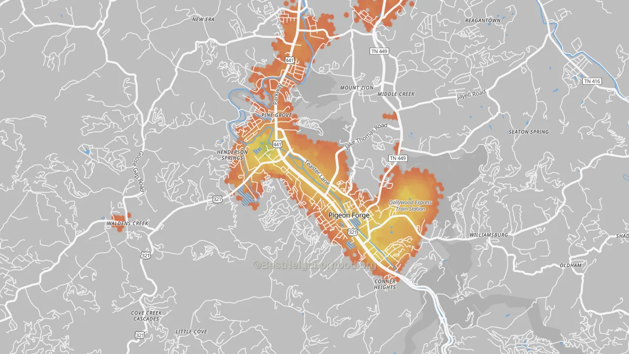 Bike Grade map of Pigeon Forge, TN