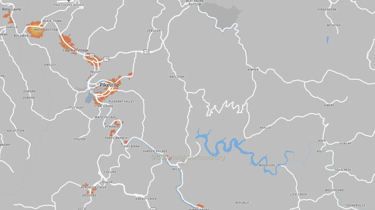 Bike Grade map of Pike County, KY