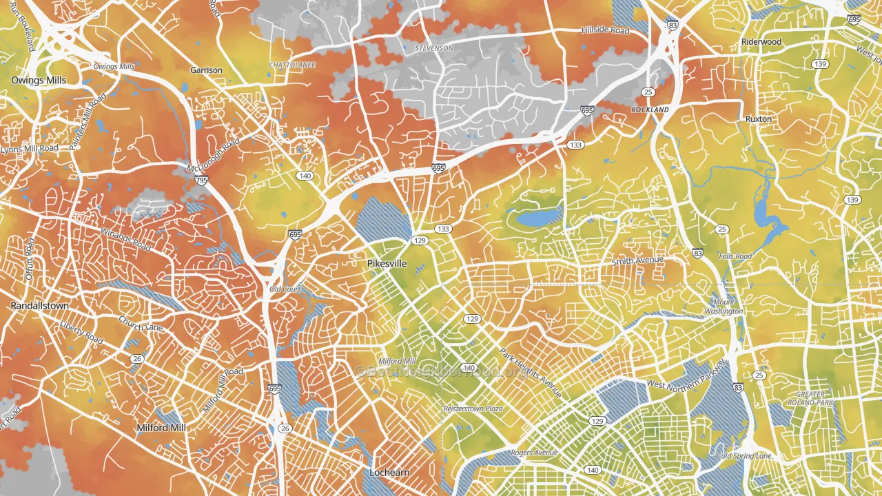 Bike Grade map of Pikesville, MD