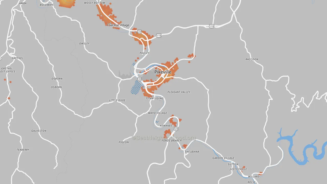 Bike Grade map of Pikeville, KY