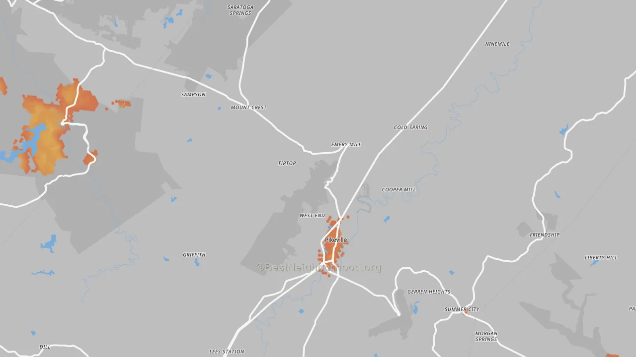 Bike Grade map of Pikeville, TN