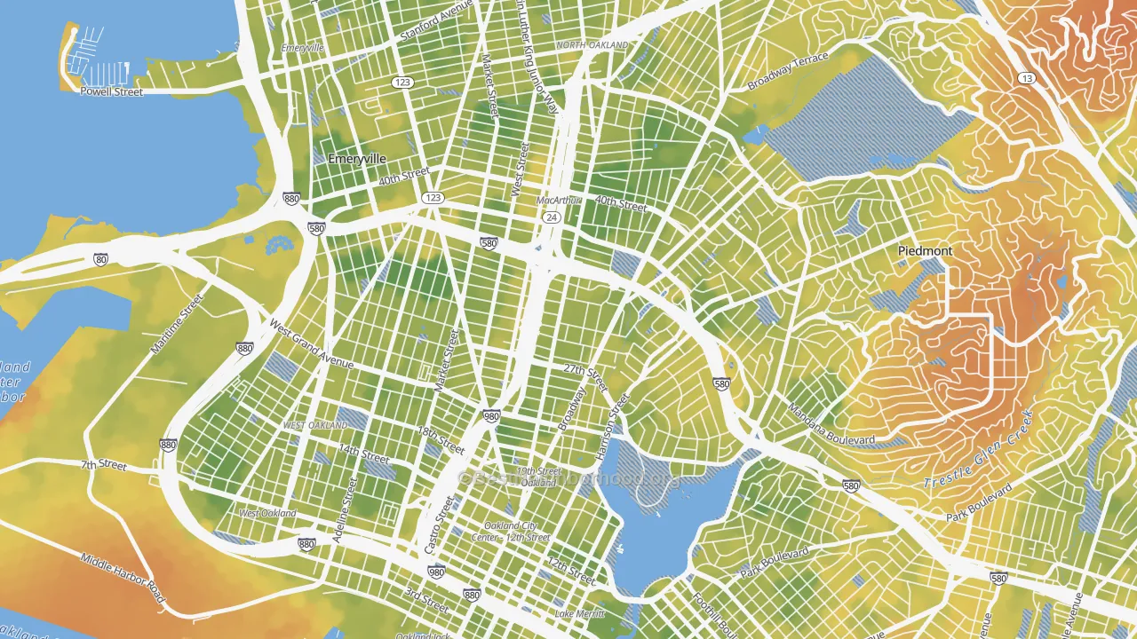 Bike Grade map of Pill Hill, Oakland, CA
