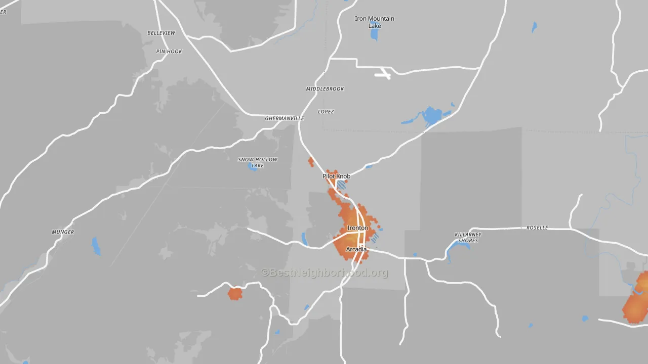 Bike Grade map of Pilot Knob, MO