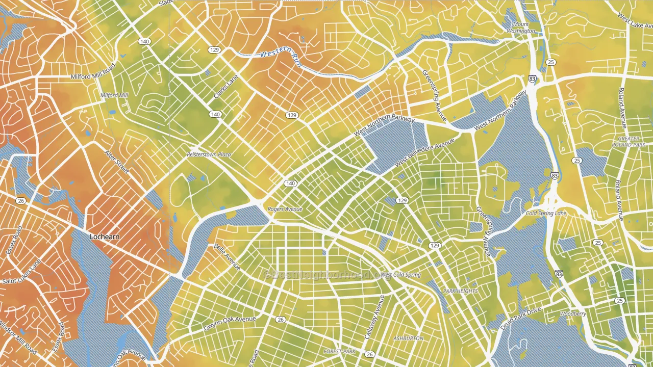 Bike Grade map of Pimlico, Baltimore, MD