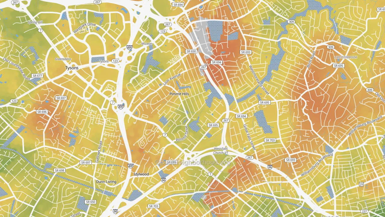 Bike Grade map of Pimmit Hills, Falls Church, VA