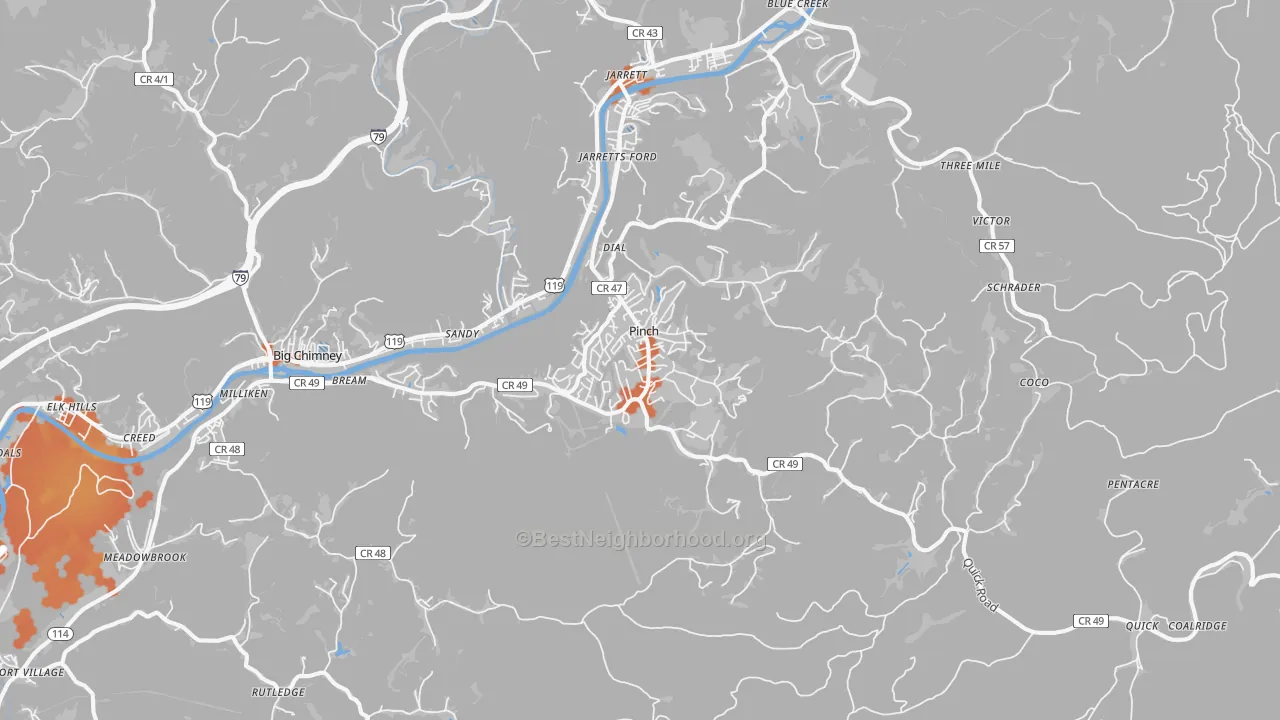 Bike Grade map of Pinch, WV