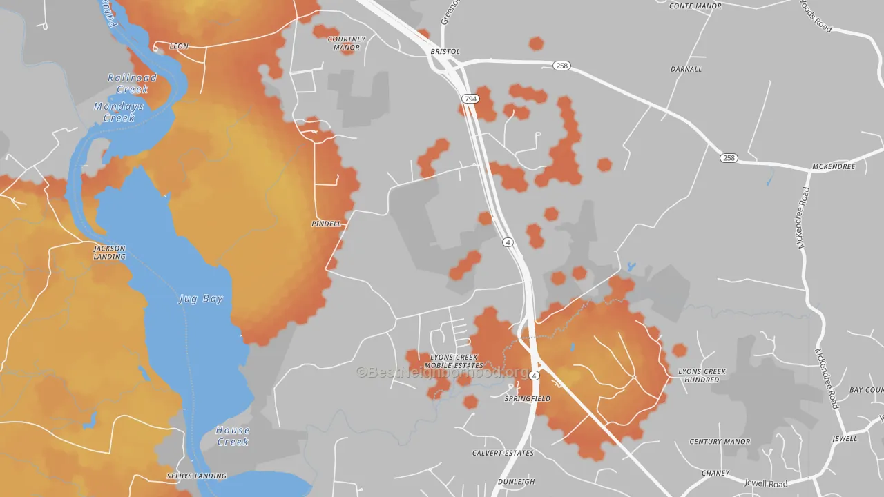Bike Grade map of Pindell, MD