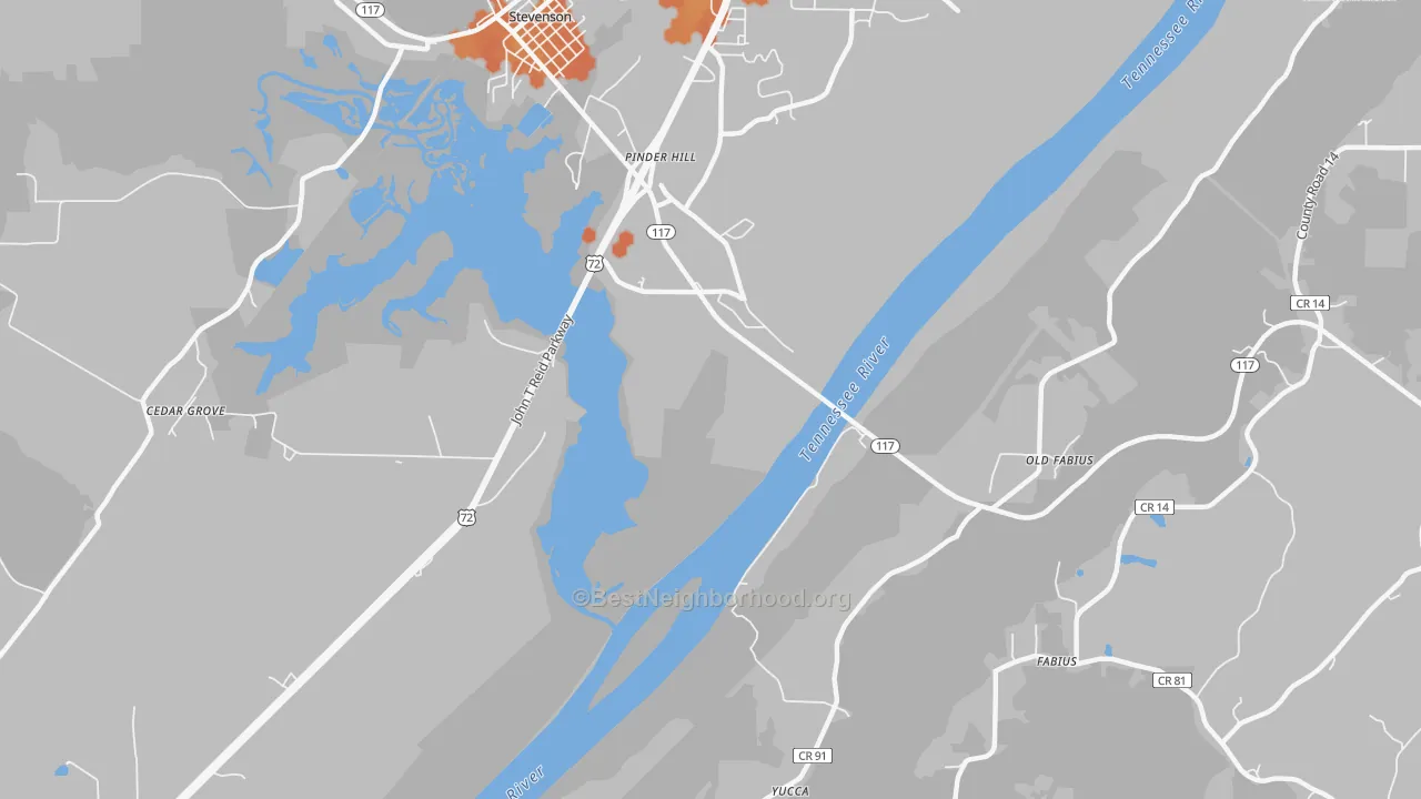 Bike Grade map of Pinder Hill, AL