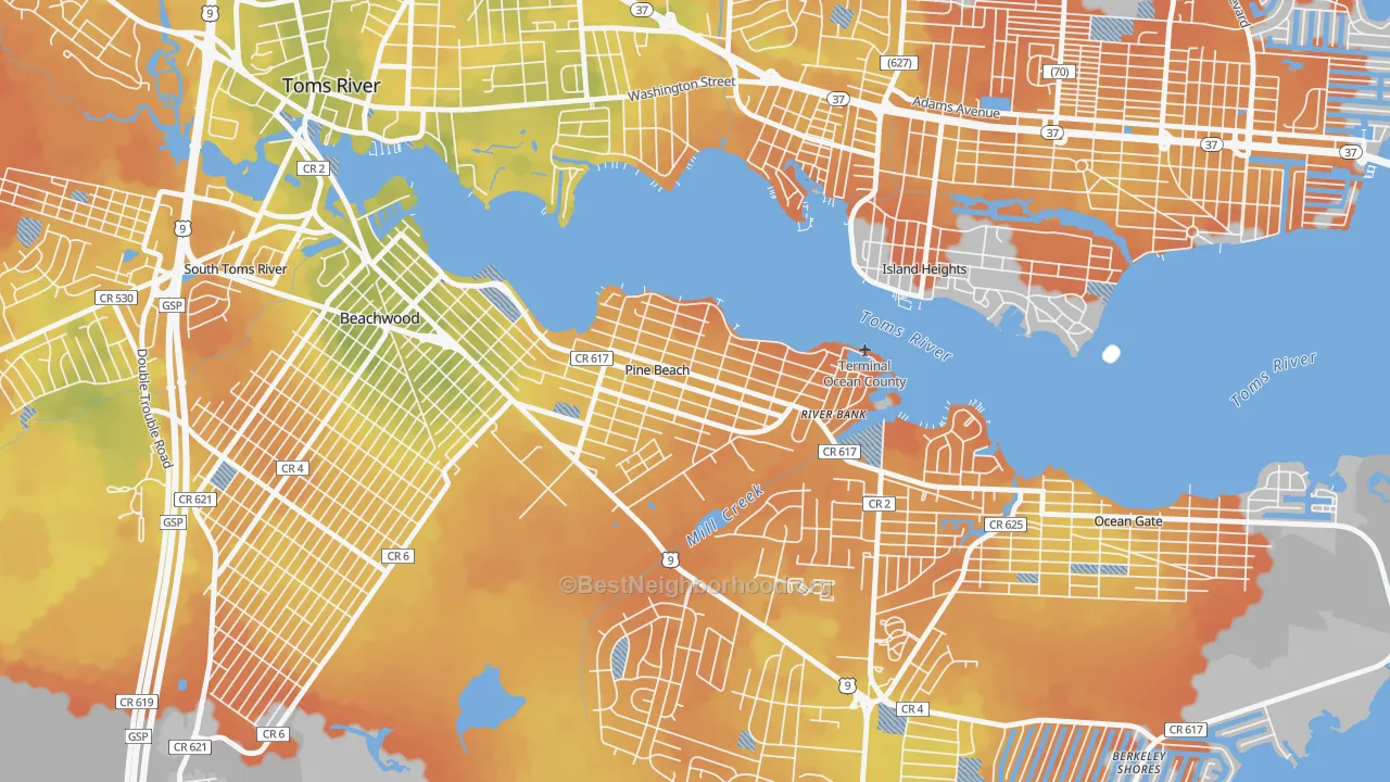 Bike Grade map of Pine Beach, NJ