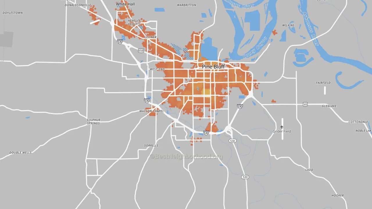 Bike Grade map of Pine Bluff, AR