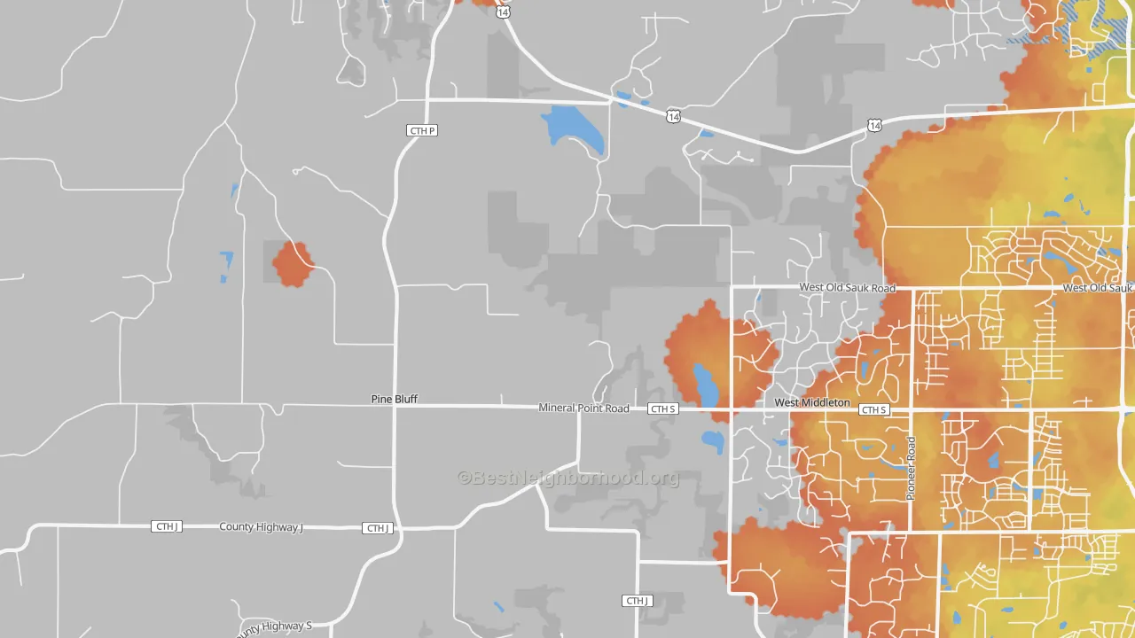 Bike Grade map of Pine Bluff, WI