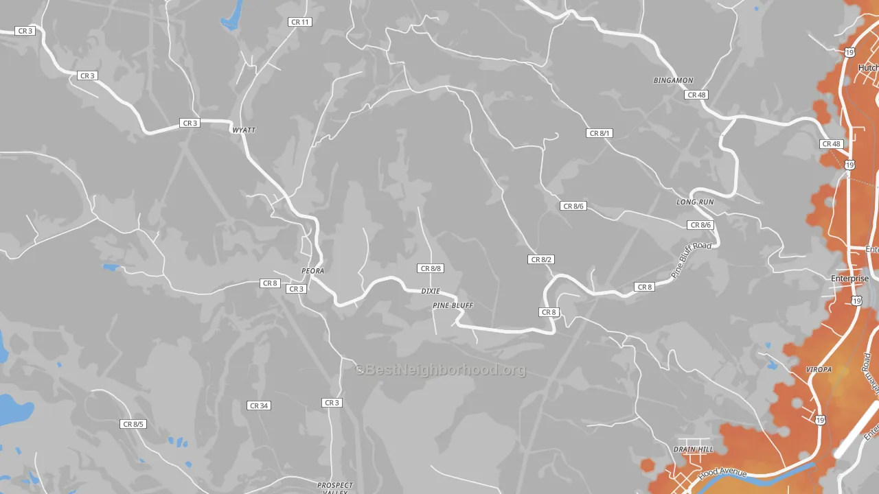 Bike Grade map of Pine Bluff, WV