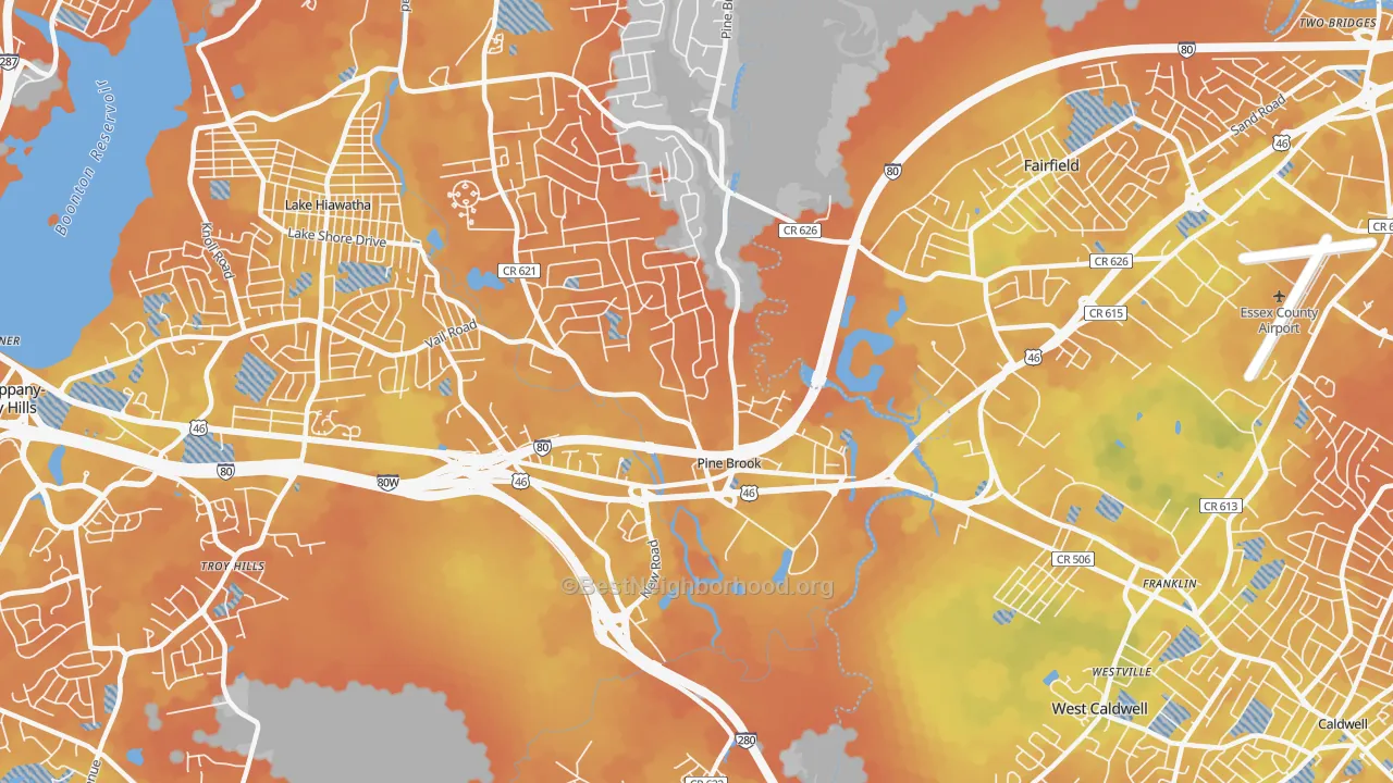 Bike Grade map of Pine Brook, NJ